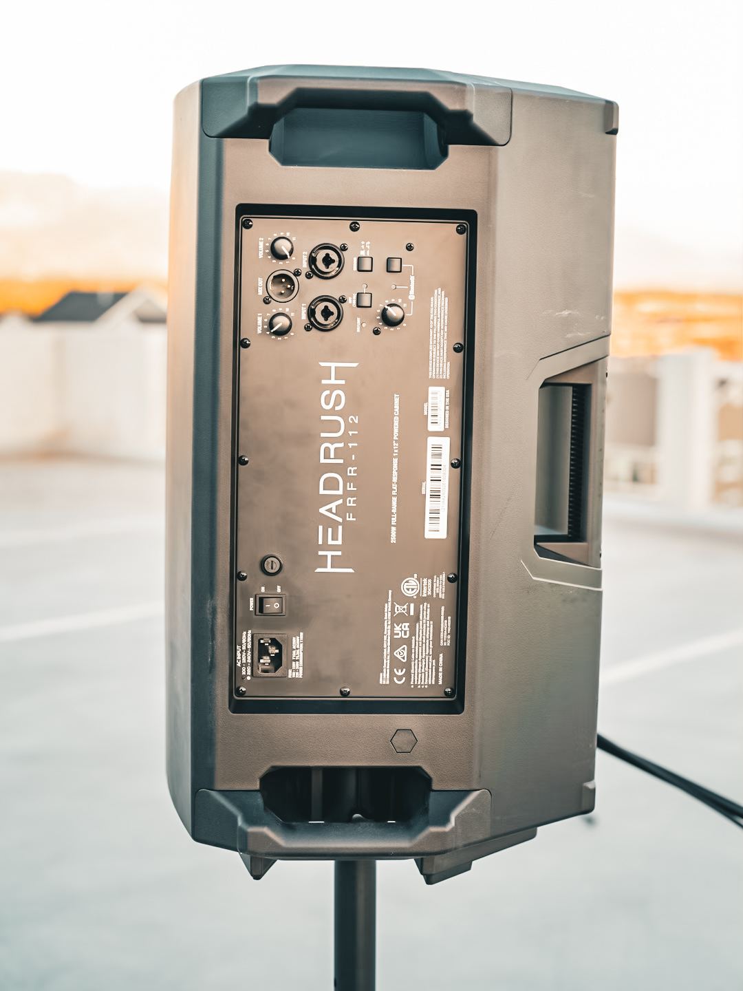 Input panel on the back of a HeadRush FRFR-112 powered speaker