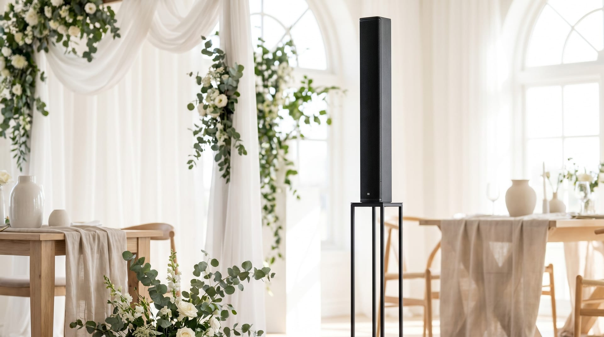 Slim professional speaker set up for a Utah event